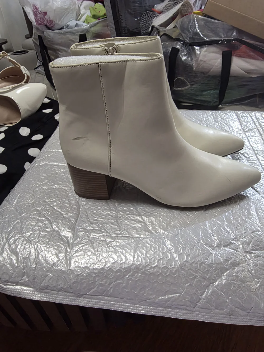 Women’s Cream Ankle Boots with Block Heel